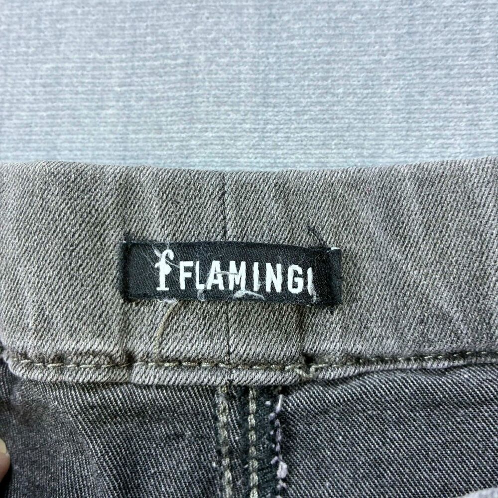 Flamingo Jeans Womens Large Moto Biker Stretch Gray Denim Zipper Ankle Pull On - Picture 3 of 9